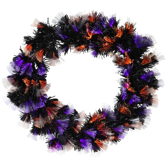 Northlight 24" Fiber Optic Multi-Function Orange & Purple LED Artificial Black Halloween Wreath | Michaels®